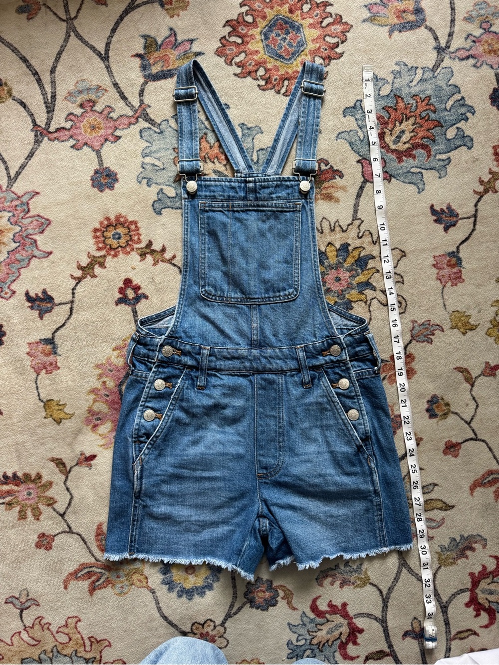 Madewell light blue denim overalls detail